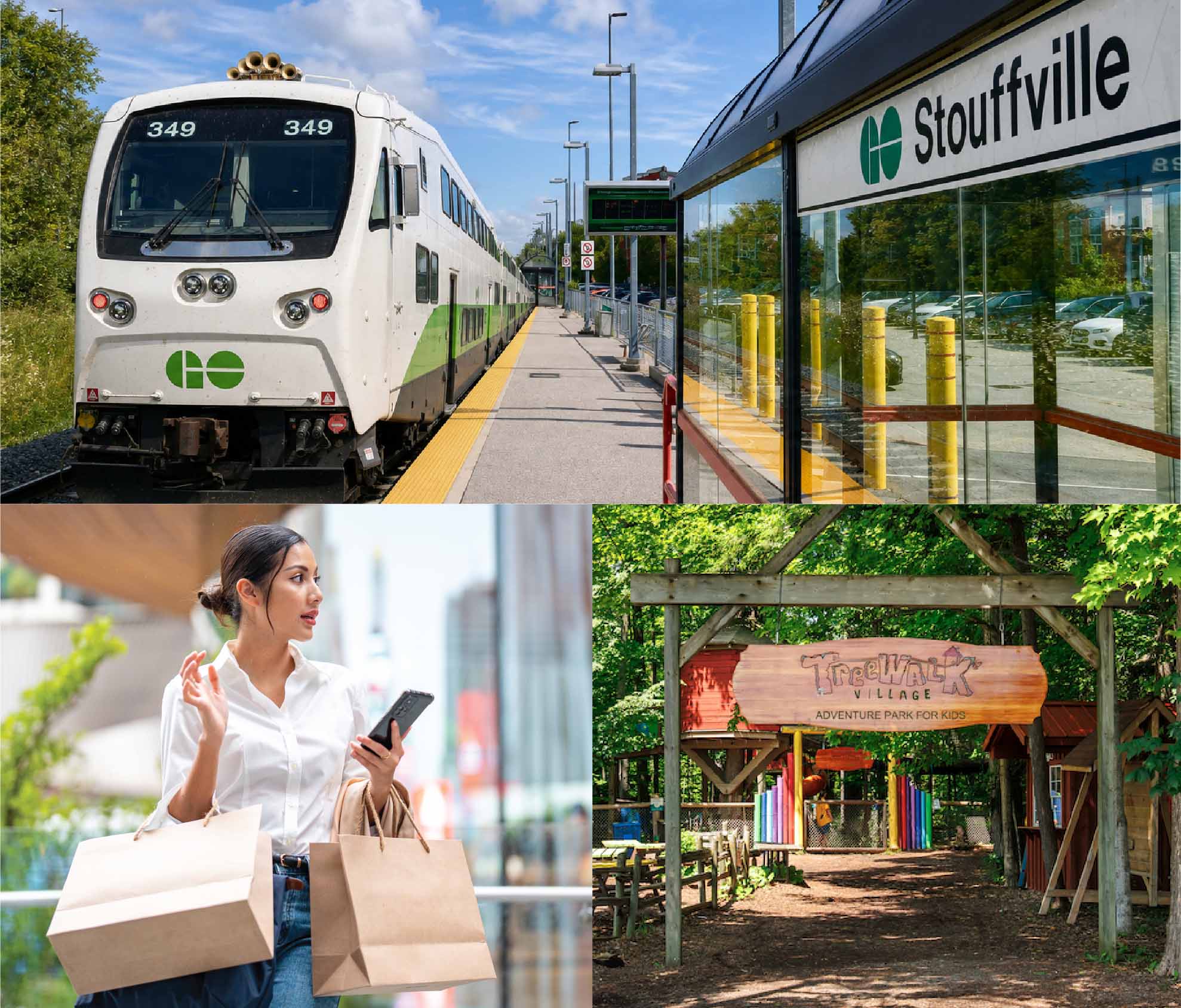 Stouffville GO Transit, local shopping, and TreeWalk Village