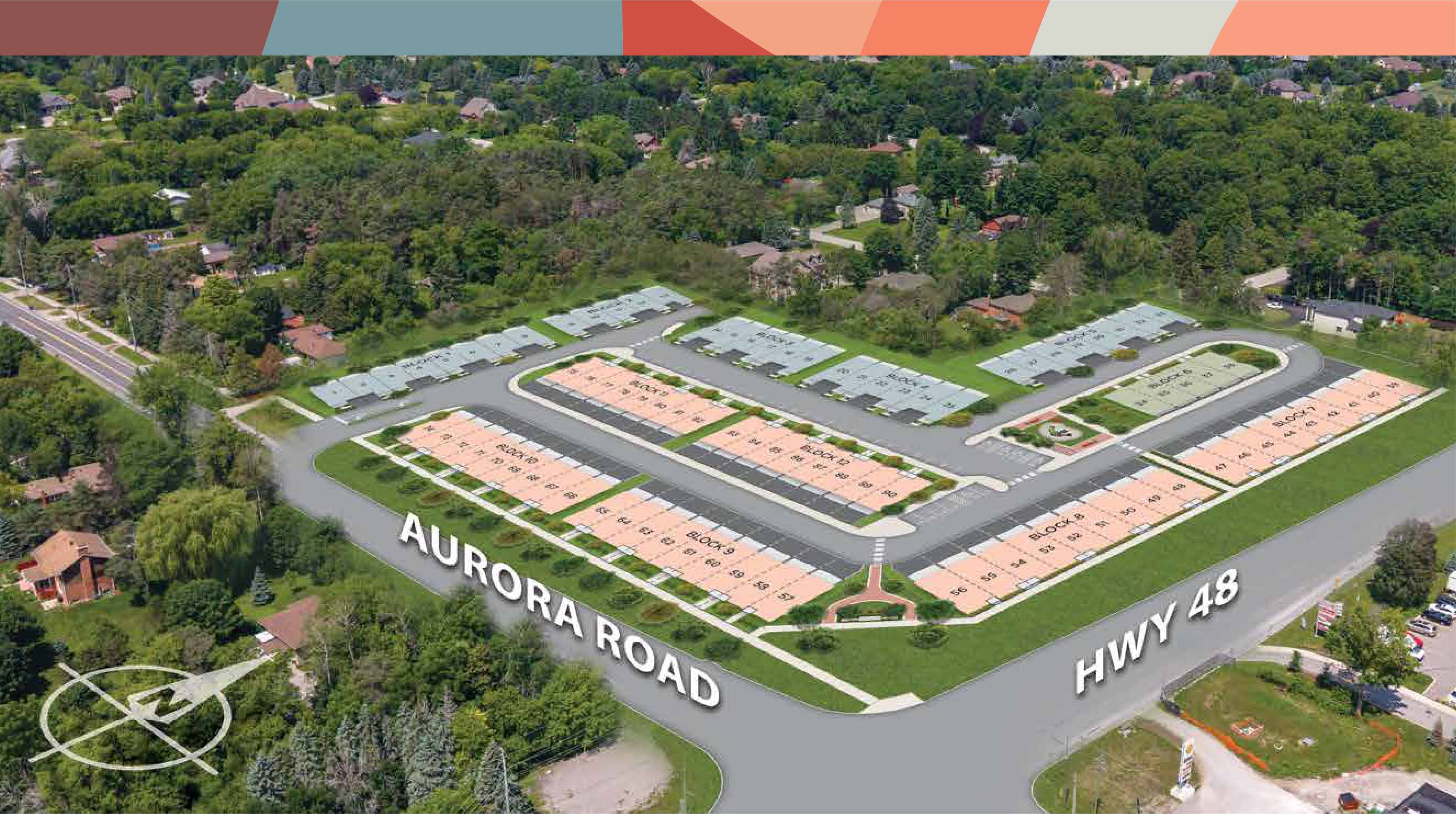 Aerial siteplan of Cornerstone Towns at Aurora Road and Highway 48